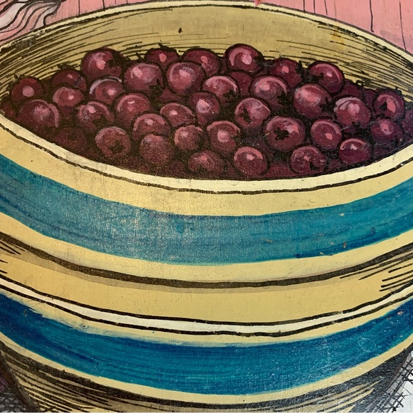 Rustic Cranberries in a Bowl Hand Painted on Wood. - Picture 1 of 6